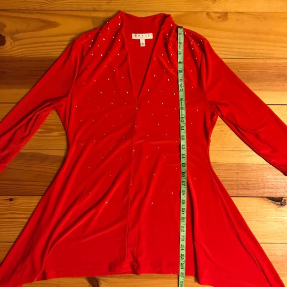 🌸5/$30🌸 Chaus Red Rhinestone Asymmetrical Top, EUC, S - Picture 7 of 13